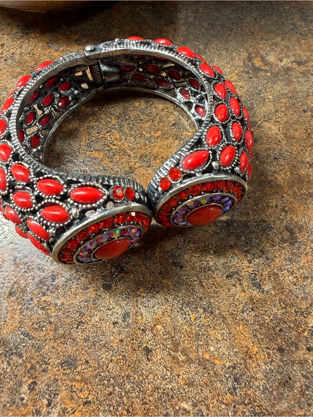 Red Crystal Accent Hinged Bracelet - Women Jewelry